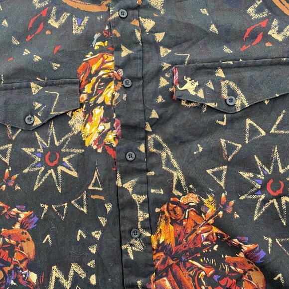 Vintage Lone Roo Roper Button Down Shirt Mens Aztec Native Print Mens XL USA AOP - Picture 4 of 9